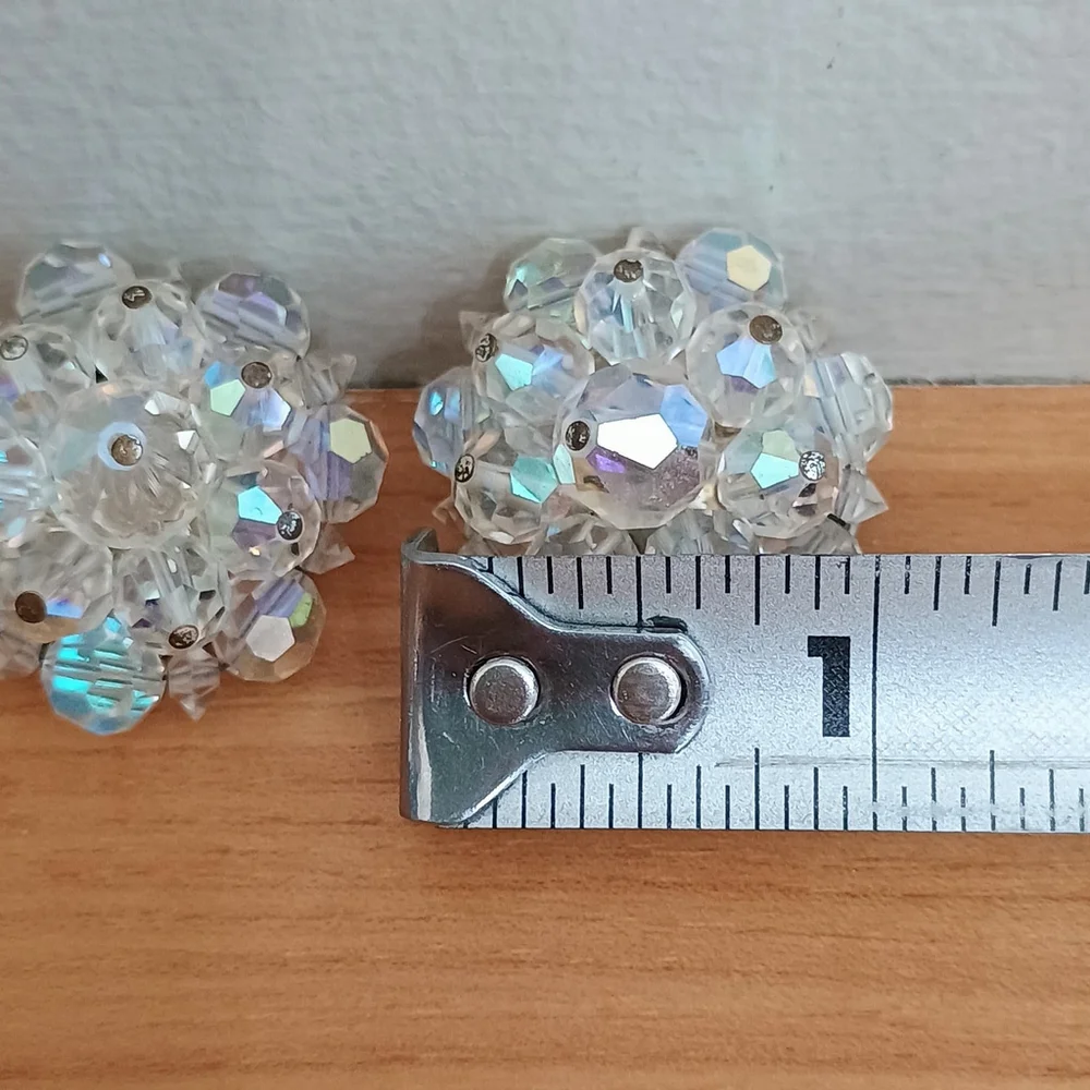 Vintage Laguna? Crystal Love Clip On Earrings Aurora Borealis Flower Shaped